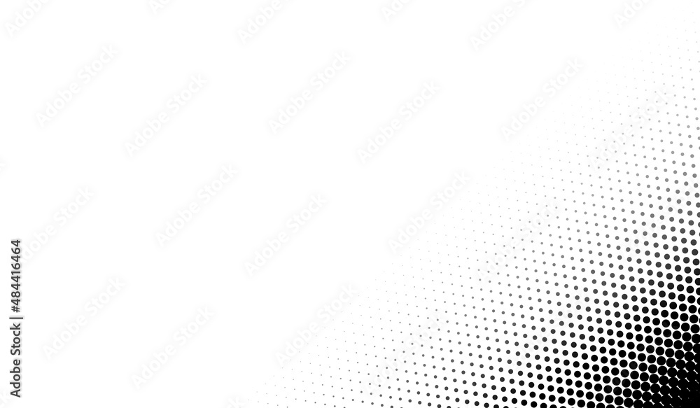 Poster halftone corner texture. faded dot pattern for design prints. bg abstract gradient. black geometric 