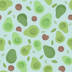 Seamless pattern with avocado, blue, green, brown