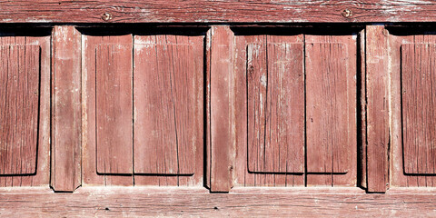 Old wood paneling, cracked wood panel, old wooden boards painted red, old fence, wood panel