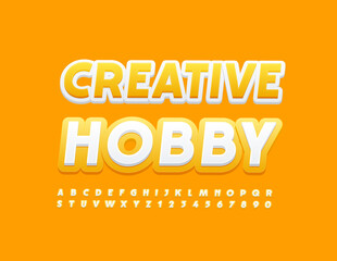 Vector stylish Sign Creative Hobby.  White and Yellow Font. Artistic Alphabet Letters and Numbers