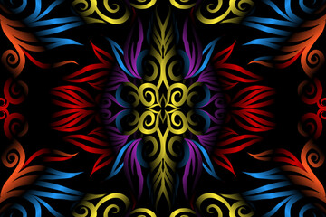 colourful caleidoscope classic gradient flower art pattern of traditional batik ethnic dayak ornament for wallpaper ads background sticker or clothing