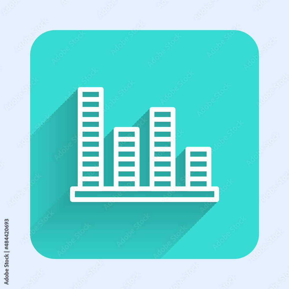 Poster white line music equalizer icon isolated with long shadow background. sound wave. audio digital equa
