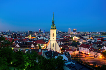 Panoramic view of Bratislava city center at twilight