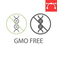 GMO free line and glyph icon, healthy and organic, DNA vector icon, vector graphics, editable stroke outline sign, eps 10.