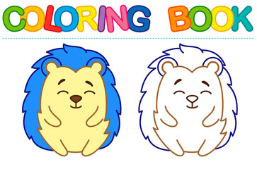 Coloring page funny smiling hedgehog. Vector coloring book for childrens activity