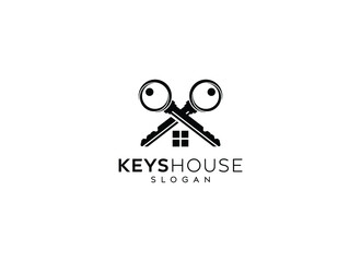 Abstract key house logo design-key house, window vector logo design