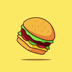 Flying burger vector cartoon illustration