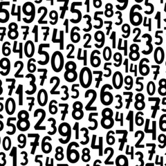 Seamless background with many black numbers signs on white.