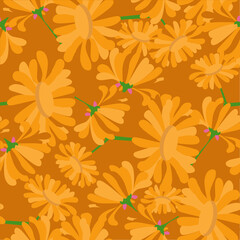 Calendula officinalis on orange seamless pattern art design stock vector illustration, for medical plant packing design, for product design, for web, for print