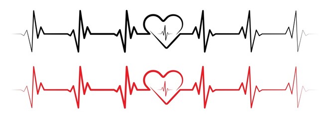 Medical heart rhythm diagram, red black EKG, ECG heartbeat line vector design to use in healthcare, healthy lifestyle, medical laboratory, cardiology project.