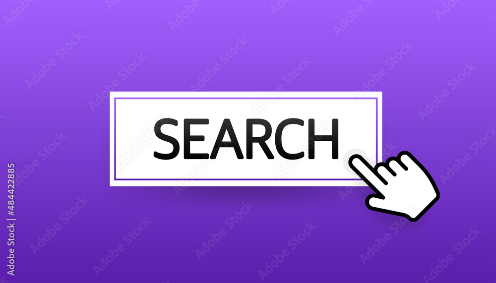 Poster icon with violet search button on white background for web marketing design. flat deign. social medi
