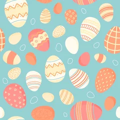 Fotobehang Seamless pattern with many colorful eggs, Easter © spirka.art