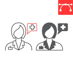 Doctor consultation line and glyph icon, physician and person, doctor vector icon, vector graphics, editable stroke outline sign, eps 10.