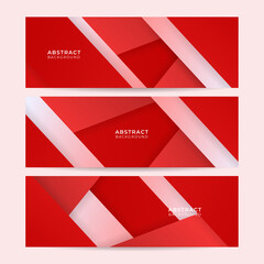 Set of modern Geometric line red abstract banner design background. Abstract red banner background with 3d overlap layer and wave shapes