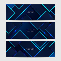 Set of modern light line blue abstract banner design background