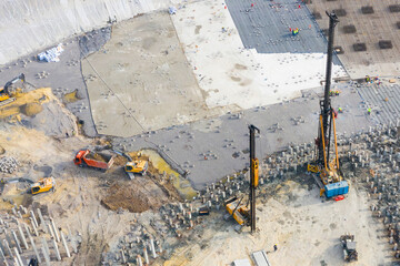 Equipment for installing piles in ground, heavy machines for driving pillars work in laying the...