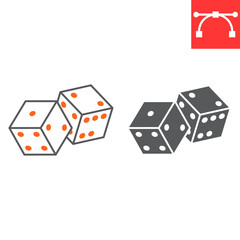 Dice line and glyph icon, fortune and luck, casino dice vector icon, vector graphics, editable stroke outline sign, eps 10.