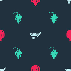 Set Pomegranate, Peas and Grape fruit on seamless pattern. Vector