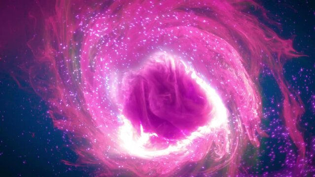 Hypnotic abstract pink blue particle vortex swirl. Concept 3D animation loop of fantasy space travel and meditation. Science fiction or mysterious futurism and scientific romance ambient vj theme.