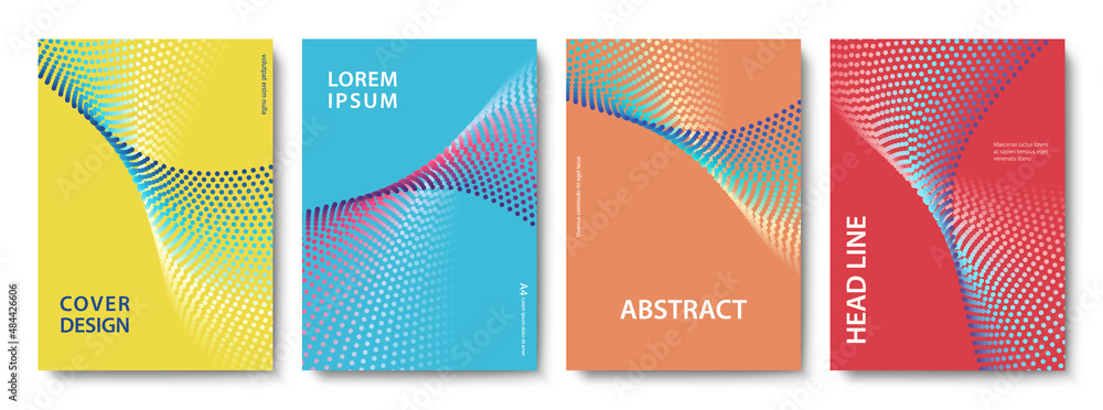 Wall mural set of abstract backgrounds of wavy colorful dots. modern vector illustration without transparency.