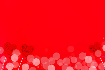 Fototapeta na wymiar Valentine's day frame red hearts on red background 
