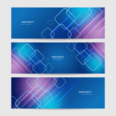 Set of modern memphis geometric blue abstract banner design background