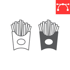 French fries line and glyph icon, junk food and snack, french fries vector icon, vector graphics, editable stroke outline sign, eps 10.