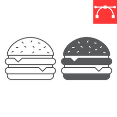 Double cheeseburger line and glyph icon, junk food and fast food, double burger vector icon, vector graphics, editable stroke outline sign, eps 10.