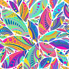 Seamless pattern. Oriental leaves. Bright ornament on a white background. Vector.