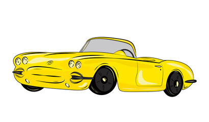 yellow retro auto chevrolet corvette - obrazy, fototapety, plakaty