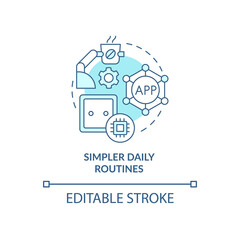 Simpler daily routines turquoise concept icon. Improving everyday life for elderly abstract idea thin line illustration. Isolated outline drawing. Editable stroke. Arial, Myriad Pro-Bold fonts used