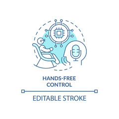 Hands-free control turquoise concept icon. Voice command device for elderly abstract idea thin line illustration. Isolated outline drawing. Editable stroke. Arial, Myriad Pro-Bold fonts used