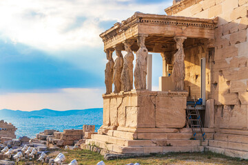 Acropolis of Athens ruins details sculptures Greeces capital Athens Greece.