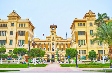 Edifice with clock tower, El-Gomhoreya square, Cairo, Egypt