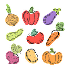 Vegetables set line and abstract white background