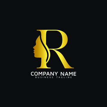 R Letter Beauty Face initial R luxury beauty queen woman face logo design vector. consisting of letter R with lady face on negative space