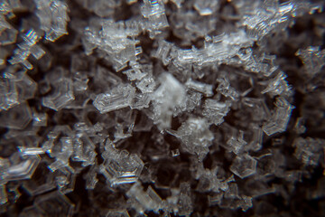 Macro shot of the crystalline texture of ice in cold shades, an ice outgrowth. no-frost