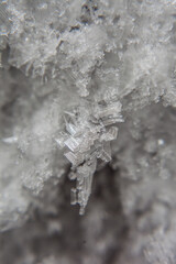 Macro shot of the crystalline texture of ice in cold shades, an ice outgrowth. no-frost