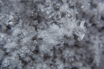 Macro shot of the crystalline texture of ice in cold shades, an ice outgrowth. no-frost