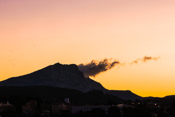 the Sainte Victoire mountain in the light of a winter morning
