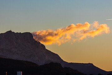 the Sainte Victoire mountain in the light of a winter morning