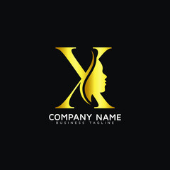 X Letter Beauty Face initial X luxury beauty queen woman face logo design vector. consisting of letter X with lady face on negative space