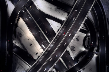 Obraz premium Roads at night. Aerial photography.