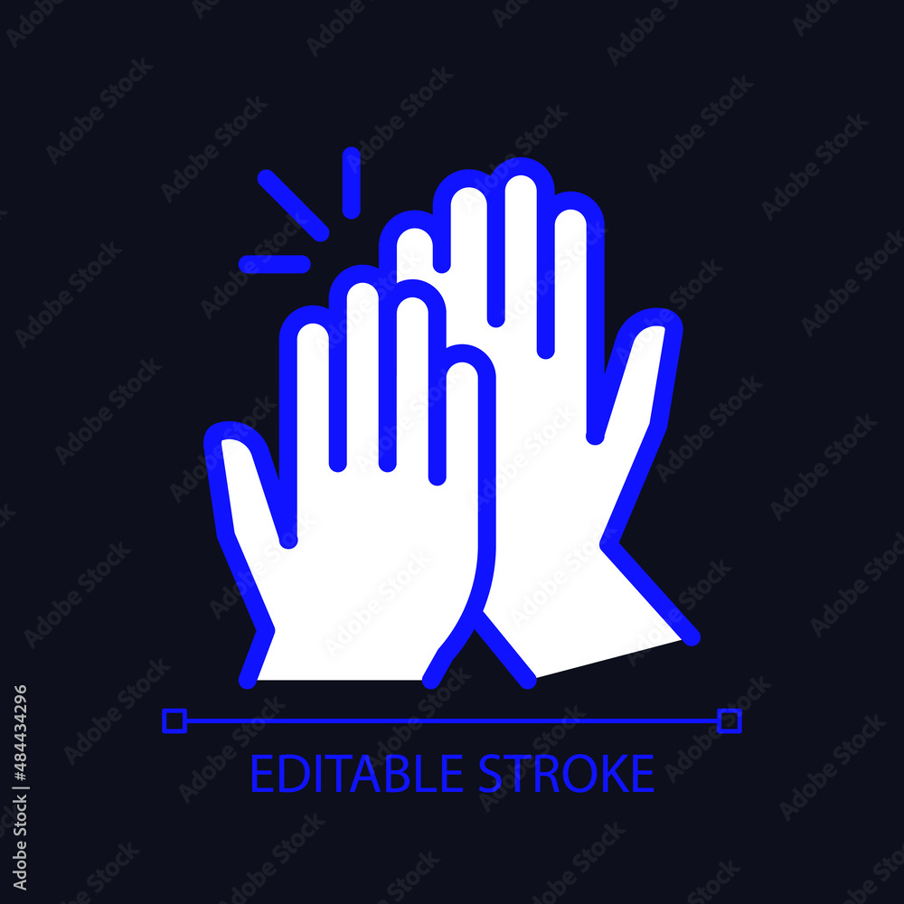 Poster high five pixel perfect rgb color icon for dark theme. success gesture. productive teamwork. collabo