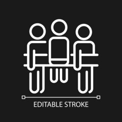 Social loafing pixel perfect white linear icon for dark theme. Group responsibility. Collaborative process. Thin line illustration. Isolated symbol for night mode. Editable stroke. Arial font used