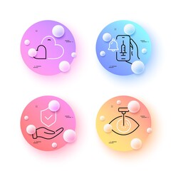 Vaccine announcement, Insurance hand and Eye laser minimal line icons. 3d spheres or balls buttons. Care icons. For web, application, printing. Vector