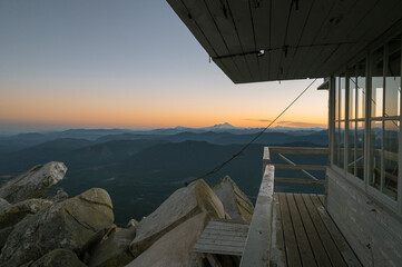 Mount Baker seen from Mount Pilchuck Fire Lookout at sunset