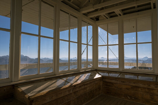 Interior shot of Mount Pilchuck fire lookout in the cascades