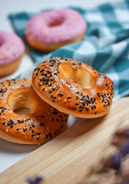 Close-up View Of Sesame Seed Donuts On The Table