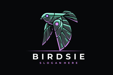 Modern Mecha Robotic Bird Logo Design Template